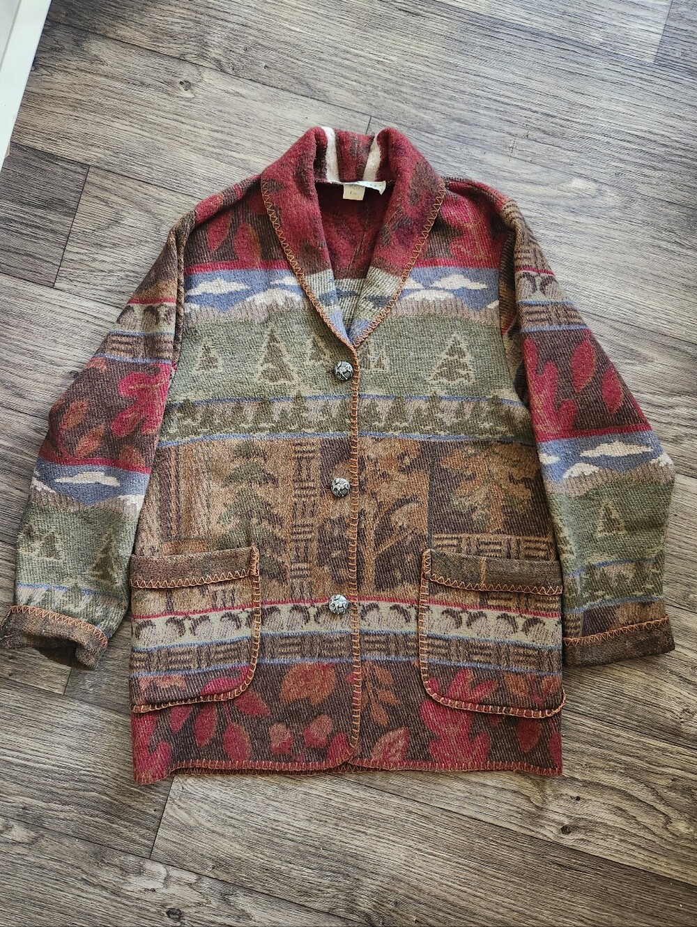 Rhonda Stark Forest Tapestry Jacket Earth Tone Boho Western Size Small